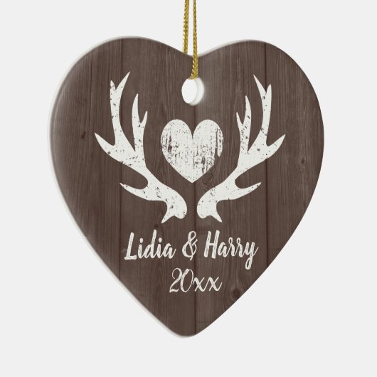  hertengeweien Houthart 1ste Christmast Keramisch Ornament (Rechts)