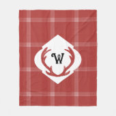 Hertengeweien Rusticaal Minimaal Monogram Burgundy Fleece Deken (Voorkant)