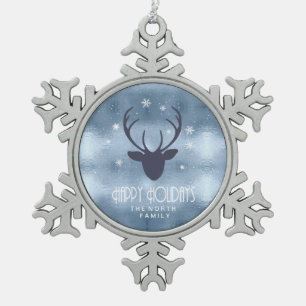 Hertengeweien Silhouet & Sneeuwvlokken Blauw ID861 Tin Sneeuwvlok Ornament