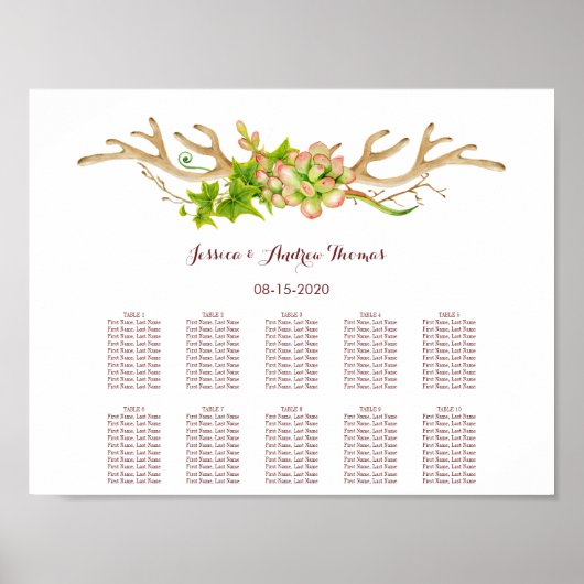 Hertengeweien & Wilde Bloemen Bruiloft Poster (Voorkant)