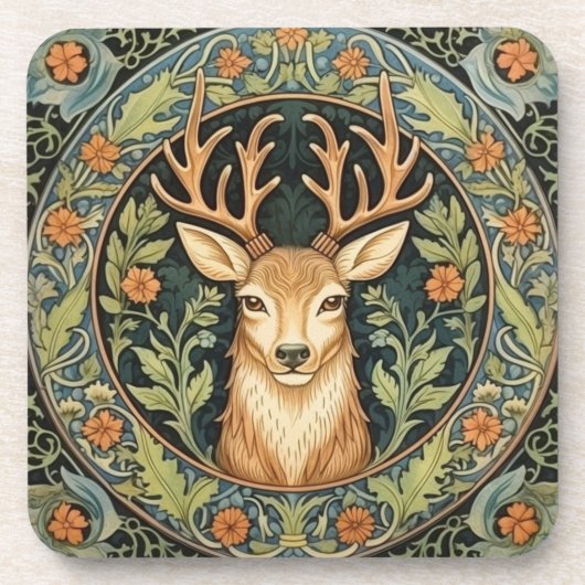 Hertengezicht in bloemenontwerp bier onderzetter (Voorkant)