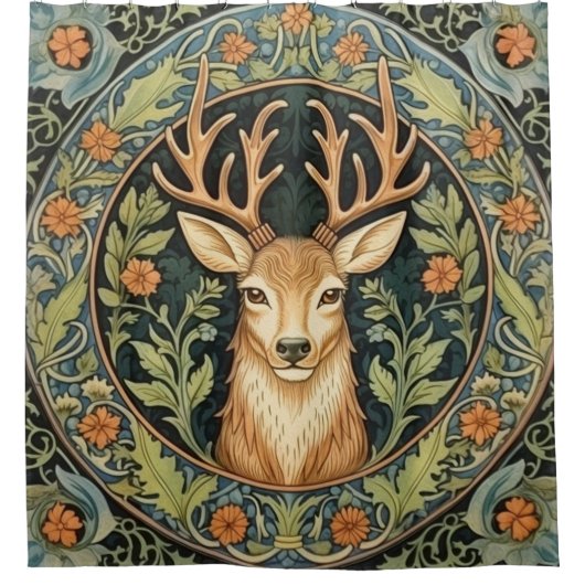 Hertengezicht in bloemenontwerp douchegordijn (Voorkant)