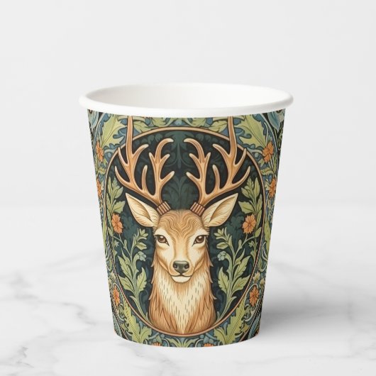 Hertengezicht in bloemenontwerp  papieren bekers (Voorkant)