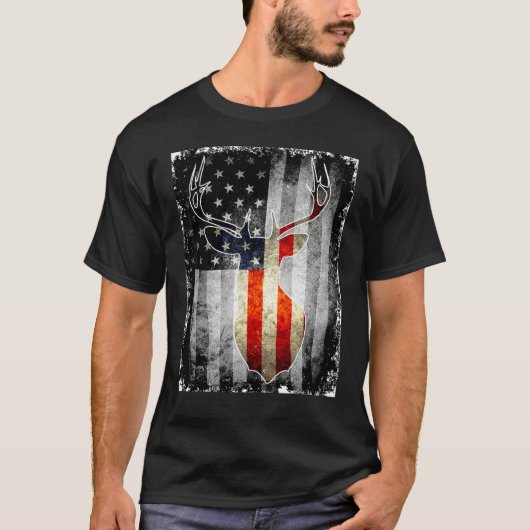 Hertenhoofd en Amerikaanse vlagkleuren T-shirt (Voorkant)