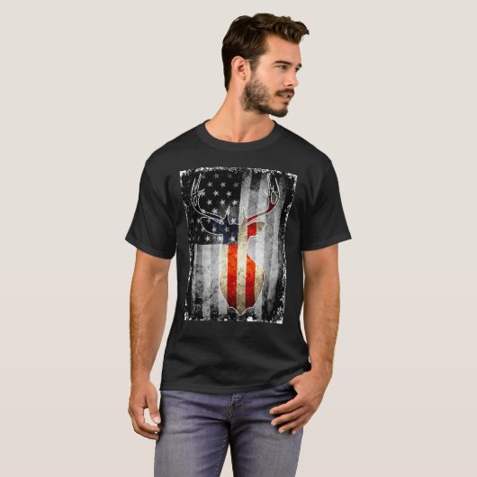 Hertenhoofd en Amerikaanse vlagkleuren T-shirt (Voorkant volledig)