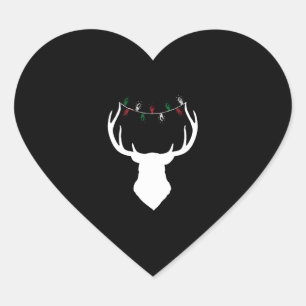 Hertenhoofd met kerstverlichting op gewei hart sticker