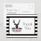 Hertenhoofd w / Bloemen & Bergen Party Dank u Briefkaart (Voorkant / Achterkant)