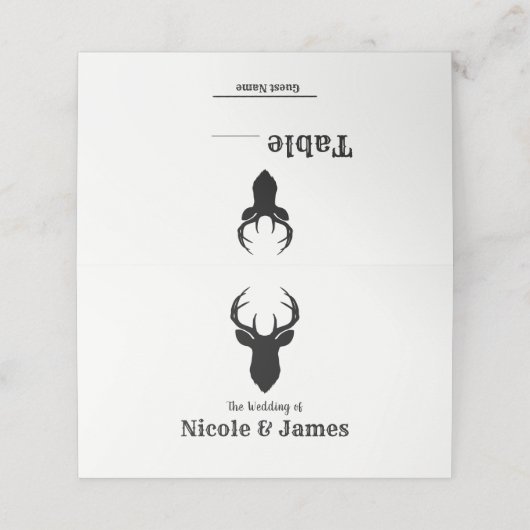Hertenhoofdgewei Rustieke Trouwtafel Zitplaats Plaatskaartje (Buitenkant ongevouwen)