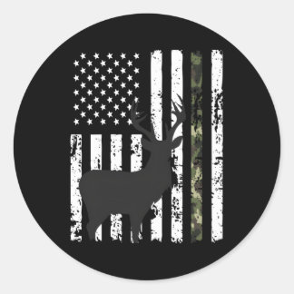 Hertenjacht Amerikaanse vlag Whitetail Buck Camo Ronde Sticker