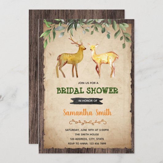 Hertenjacht bruidsdouche uitnodiging (Voorkant / Achterkant)