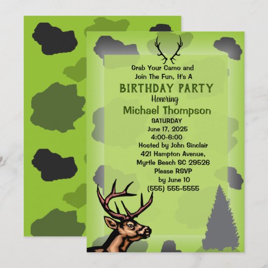 Hertenjager Camouflage Verjaardagsfeest Kaart (Voorkant / Achterkant)