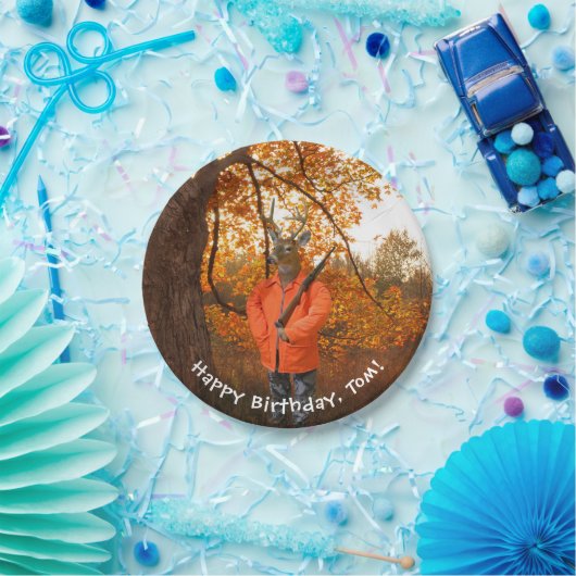 Hertenjager in bossen met pistool verjaardag papieren bordje (Feest)