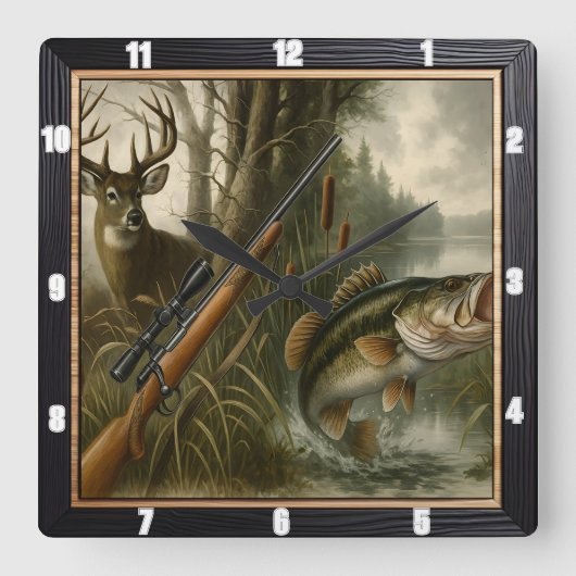 Hertenjager Wildlife Forest Vierkante Klok (Voorkant)