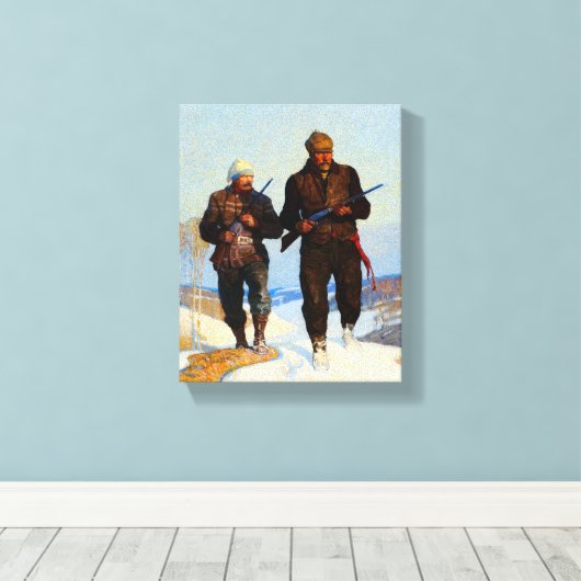 Hertenjagers van Newell Convers Wyeth Canvas Afdruk (Insitu (Houten vloer))