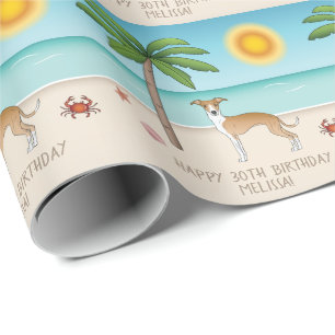 Hertenjong en witte Iggy-hond op een tropisch zome Cadeaupapier