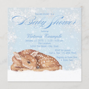 Hertenjong Sneeuwvlok Jongen Baby Shower Uitnodigi Kaart
