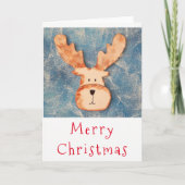 Hertenkop Blauw Winter IJs Vrolijk Kerstfeest Feestdagen Kaart (Voorkant)