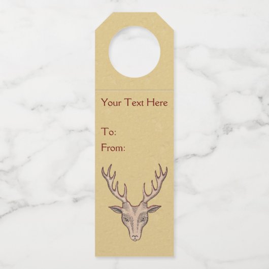 Hertenkop Groot gewei zwart geëtst gezicht tan Flessenhanger (Voorkant)