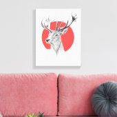 Hertenkop Herten tekening Rode cirkel Dierenkunst Canvas Afdruk (Insitu (Woonkamer))