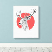 Hertenkop Herten tekening Rode cirkel Dierenkunst Canvas Afdruk (Insitu (Houten vloer))