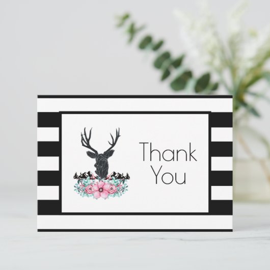 Hertenkop met bloemen & bergen feest bedankt (Staand voorkant)