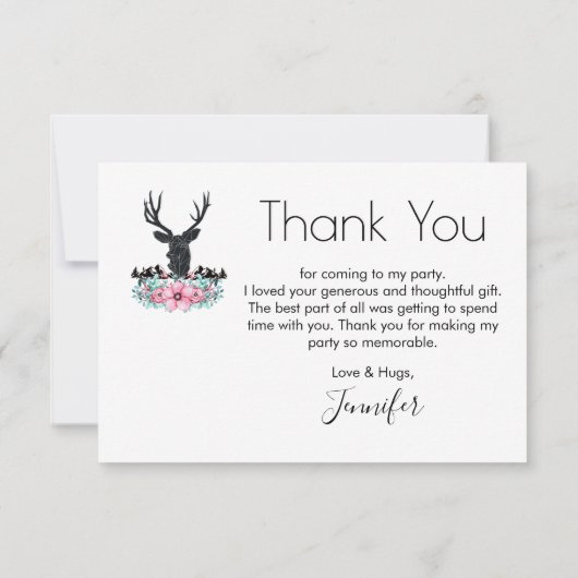Hertenkop met bloemen & bergen feest bedankt (Achterkant)
