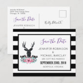 Hertenkop met bloemen en bergen Sla de datum op Aankondigingskaart (Voorkant / Achterkant)