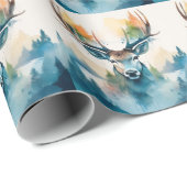 Hertenkop met gewei en bosbomen cadeaupapier (Rol Hoek)