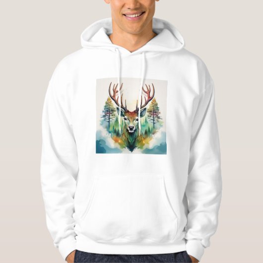 Hertenkop met gewei en bosbomen hoodie (Voorkant)