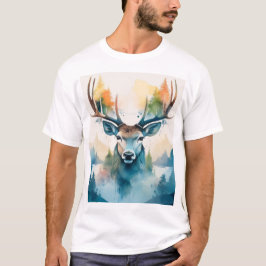 Hertenkop met gewei en bosbomen t-shirt