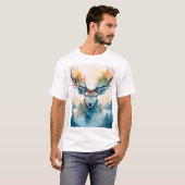 Hertenkop met gewei en bosbomen t-shirt (Voorkant volledig)