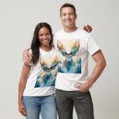 Hertenkop met gewei en bosbomen t-shirt (Unisex)