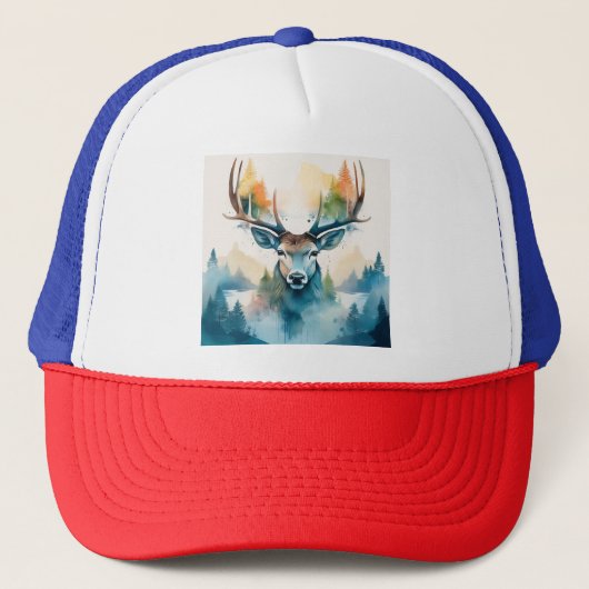 Hertenkop met gewei en bosbomen trucker pet (Voorkant)