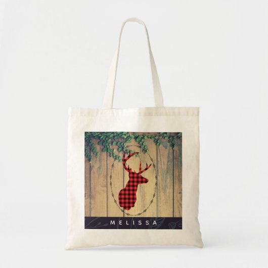 Hertenkop met gewei - rood geruit rustiek tote bag (Voorkant)