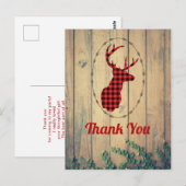 Hertenkop met gewei Rood geruit Rustieke bedankkaa Briefkaart (Voorkant / Achterkant)