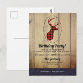 Hertenkop met Gewei - Rood Geruit Rustieke Verjaar Briefkaart (Voorkant / Achterkant)