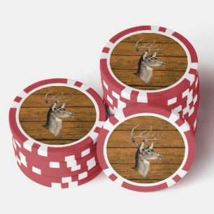 Hertenkop op houten pokerchip