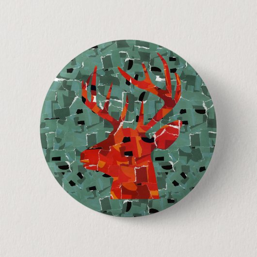 Hertenkop silhouet mozaïek ronde button 5,7 cm (Voorkant)