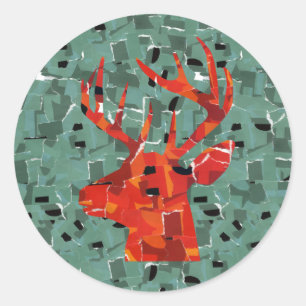 Hertenkop silhouet mozaïek ronde sticker