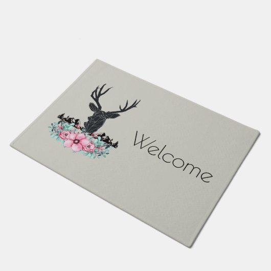 Hertenkop w / Bloemen & Bergen Welkom Deurmat (Schuin)