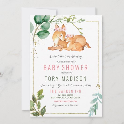 Hertenmeisje babyshower uitnodiging (Voorkant)