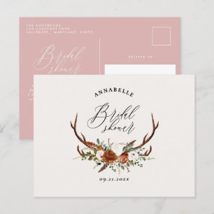 Hertenmeisje roze roest bloemig elegante bruilofts briefkaart