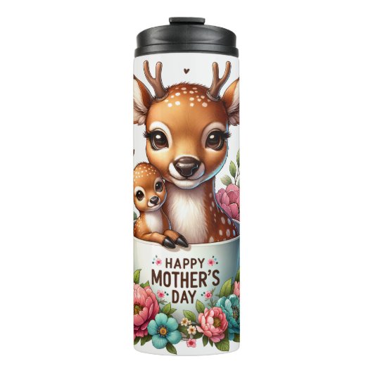 Hertenmoeder: Fawn, Flowers, Moederdag Thermosbeker (Voorkant)
