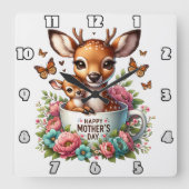 Hertenmoeder: Fawn, Flowers, Moederdag Vierkante Klok (Voorkant)