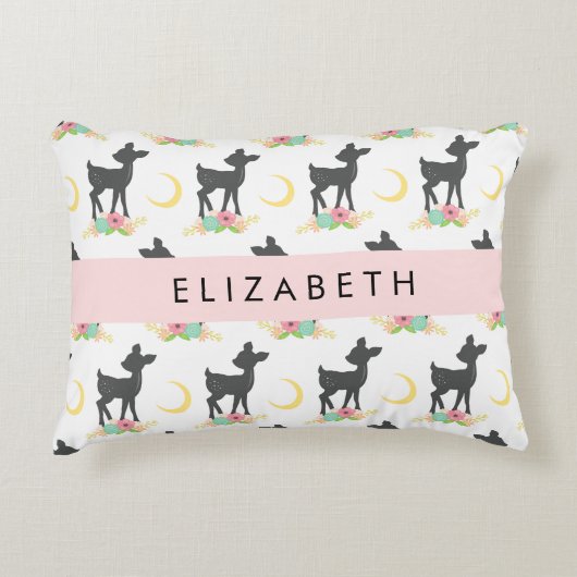 Hertenpatroon, Baby Herten, Boho, Bloemen, Jouw na Accent Kussen (Voorkant)