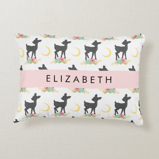 Hertenpatroon, Baby Herten, Boho, Bloemen, Jouw na Accent Kussen (Achterkant)