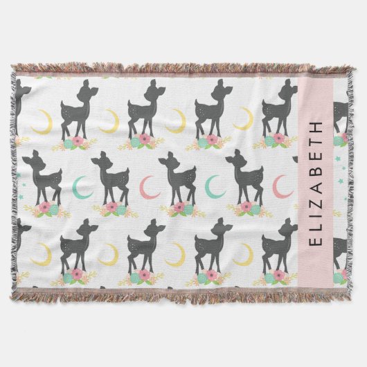 Hertenpatroon, Baby Herten, Boho, Bloemen, Jouw na Deken (Voorkant)