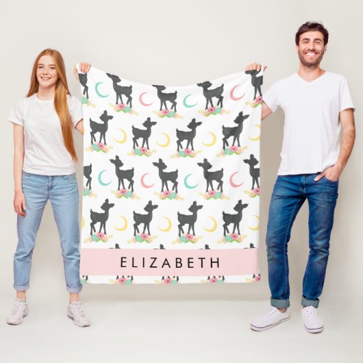 Hertenpatroon, Baby Herten, Boho, Bloemen, Jouw na Fleece Deken (In situ)