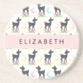 Hertenpatroon, Baby Herten, Boho, Bloemen, Jouw na Zandsteen Onderzetter (Voorkant)