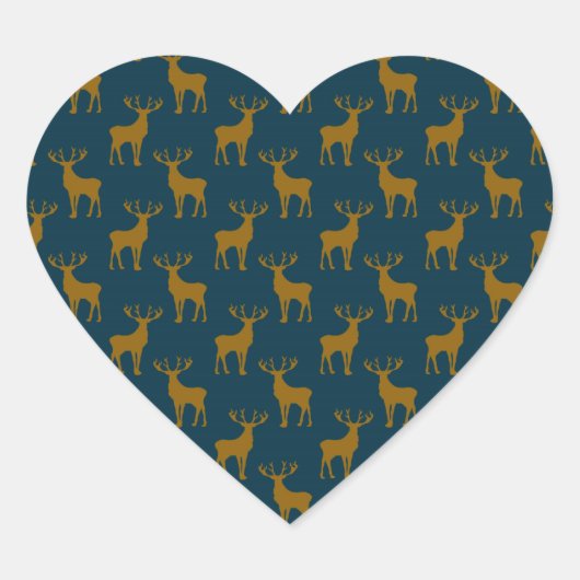 Hertenpatroon bruin en blauw hart sticker (Voorkant)